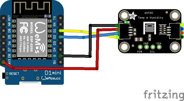 ESP8266 and AHT20 layout
