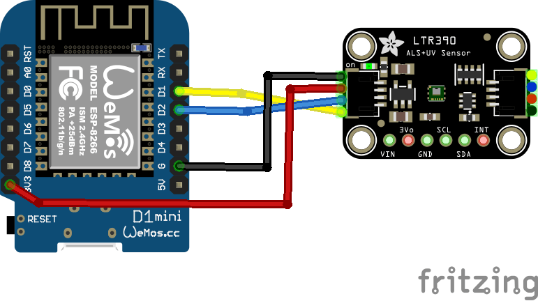 ESP8266 and LTR390 layout